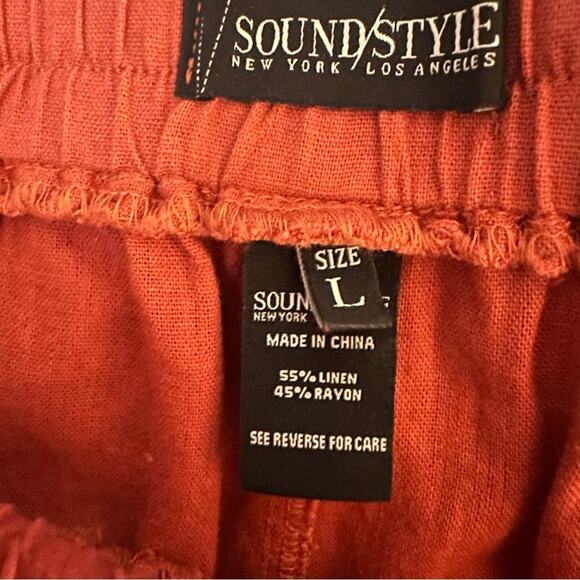 Sound/Style Linen Blend Cropped Casual Pants Rust Orange Womens Large - Picture 4 of 5
